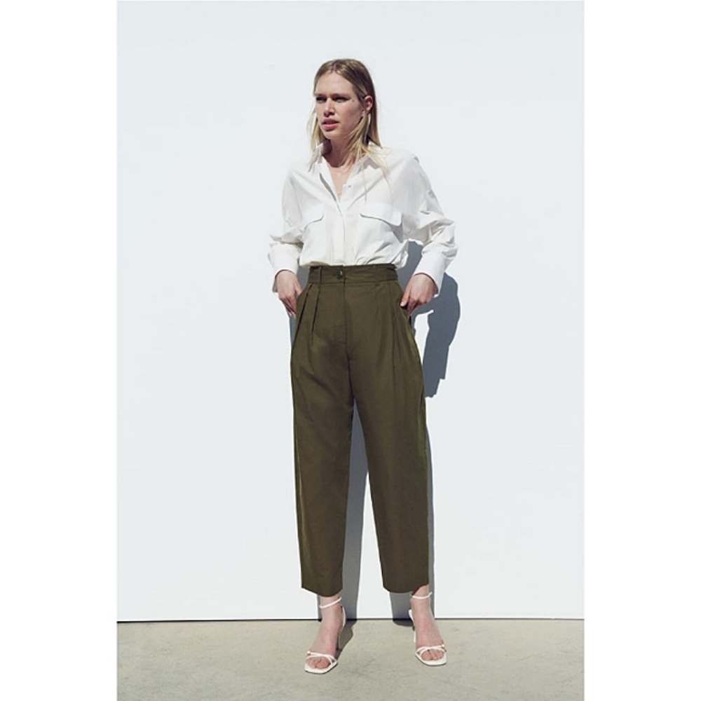 ZARA Balloon High Waist Crop Pant Cadet Blue/Gray Size Large - Picture 9 of 12